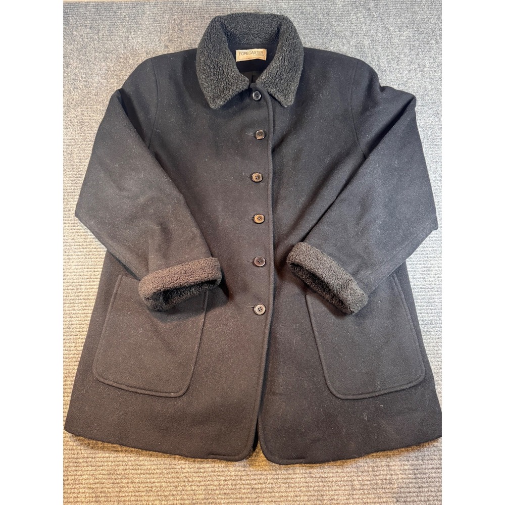 Forecaster of Boston Wool Coat Women's Size 12 Black‎ Faux Fur Collar Lined